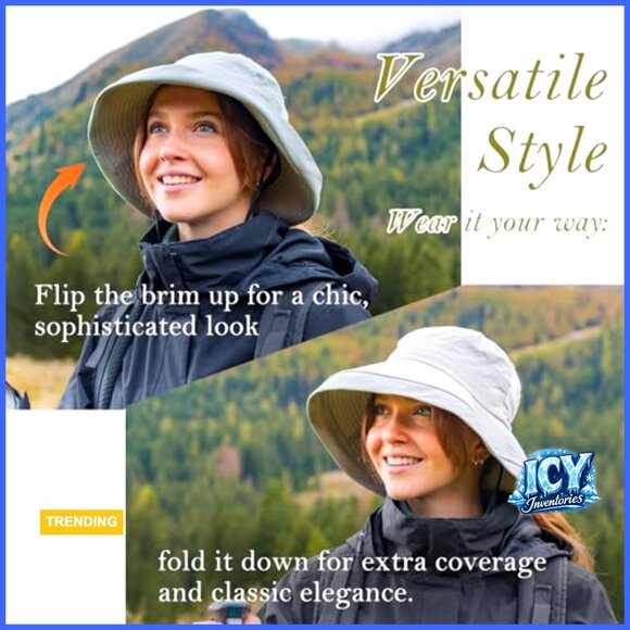Wide Brim Bucket Sun Hat with Ponytail Hole UPF 50 Packable Travel Beach